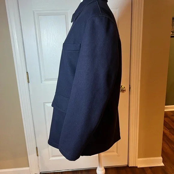 Lands End Mens Size M (38/40) Navy Pea Coat Wool Cashmere Blend
